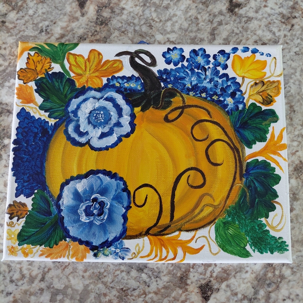 Colorful Pumpkin Floral Canvas Art